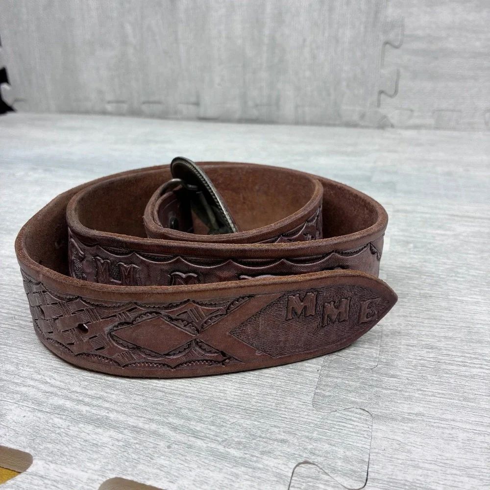 Circle Y Western Leather Belt‎ Mens 38 Carved Leather Detail MICHAEL